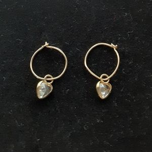 14K gold wire hoop earrings with crystal heart